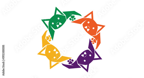 Abstract Geometric Emblem Pets Forming a Protective Circular Motif. transparent.