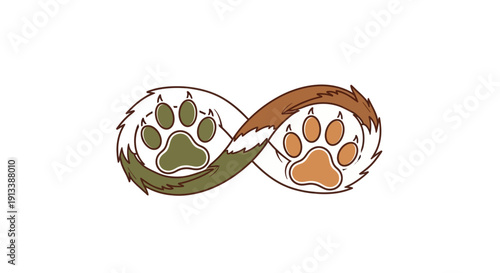 Conceptual Vector Icon of Linked Pet Paws and Tails in Abstract Design. transparent.