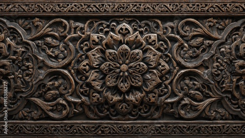 Intricate wood carving with floral design