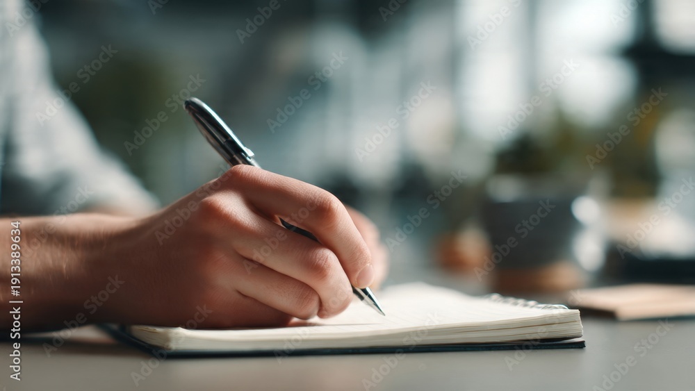 Fototapeta premium Person Writing in Notebook with Pen