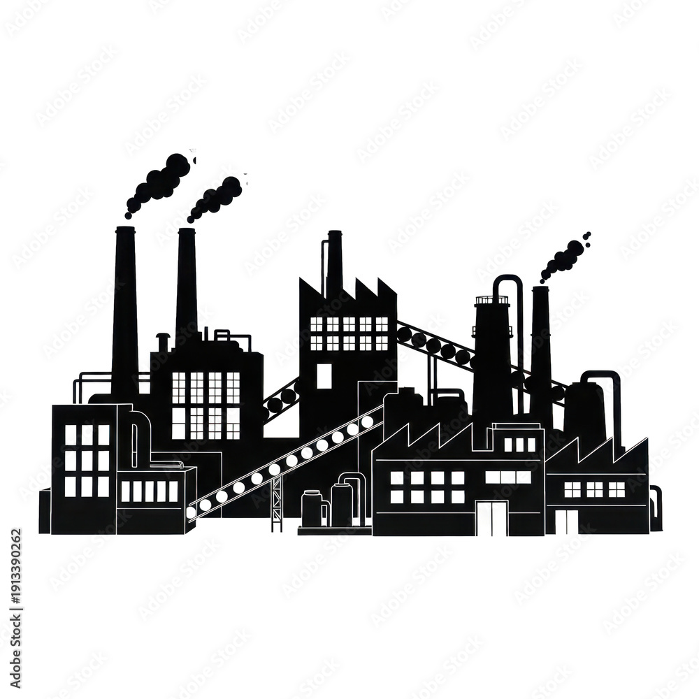 Fototapeta premium Silhouette of industrial factory buildings