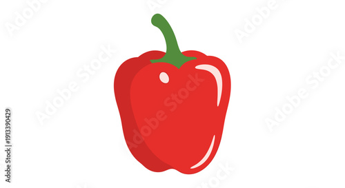 A single bright red bell pepper with a green stem stands upright on a clean white background.