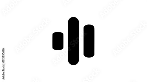 Digital music equalizer symbol, black block bars rising and falling in column layout, minimal UI vector illustration, white background.