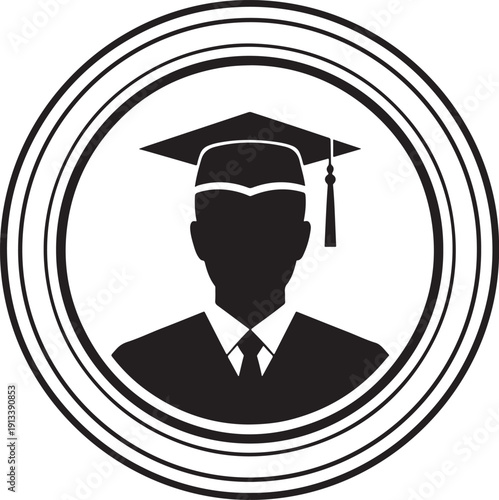 Stylized graduation cap enclosed within a complex geometric hexagonal frame, representing academic achievement within a structured system.