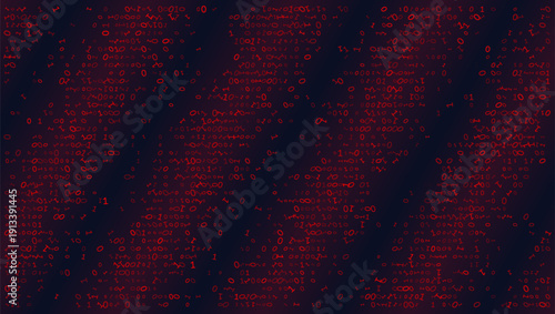 Obsidian Breach - Scattered Red Binary Flow in Cyberpunk Deep Space