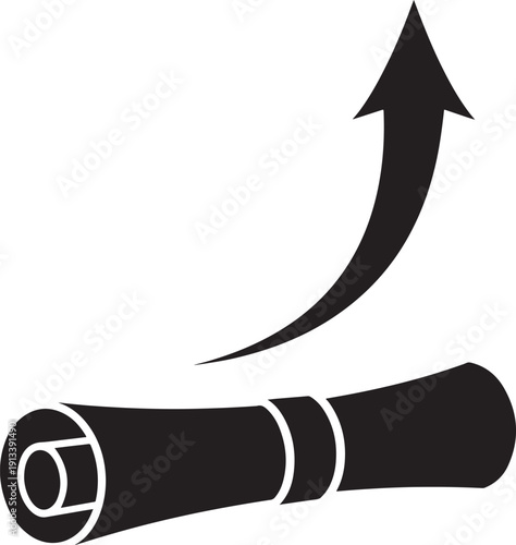 Silhouette of a triumphant graduate in a cap and gown, raising a diploma in celebration. Iconic symbol of academic success and accomplishment.