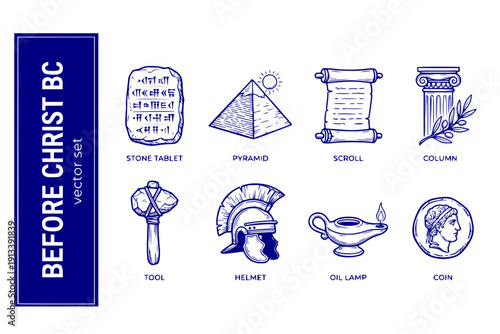 Before Christ BC Ancient-Era Historical-Period BC-Era Biblical-Times Ancient-History BC-Period Before-Common-Era BCE-BC Vector Set - BC Era