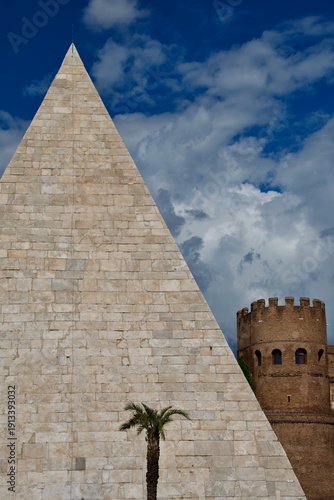 Canvas Print Pyramid and Burial Chamber of Cestius and Porta San Paolo and Museo della Via Os