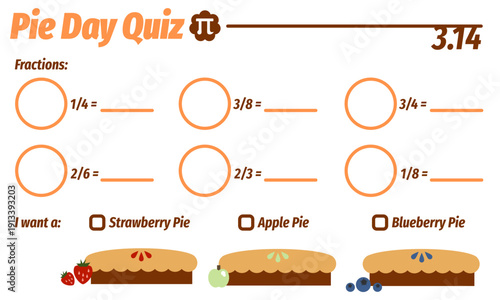 March 14th Pie Day Quiz Worksheet for teachers, tutors, diners, pie shops, bakeries, restaurants, 