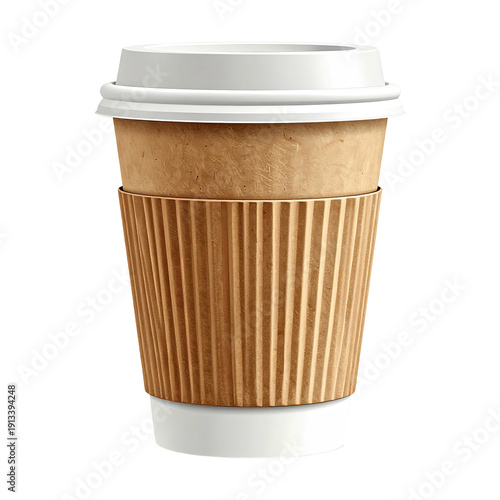 Wallpaper Mural Brown paper hot drink cup with white lid, ribbed sleeve, and black background Torontodigital.ca