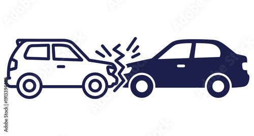 Simple illustration of two cars crashing into each other representing vehicle insurance claims