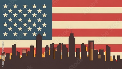 American Flag With New York City Skyline