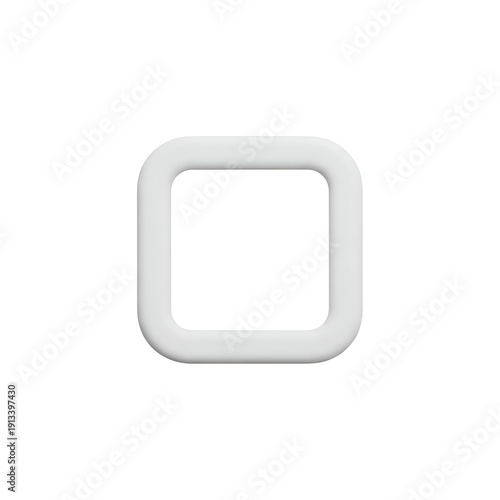 Isolated, glossy white square with rounded corners against a stark black background