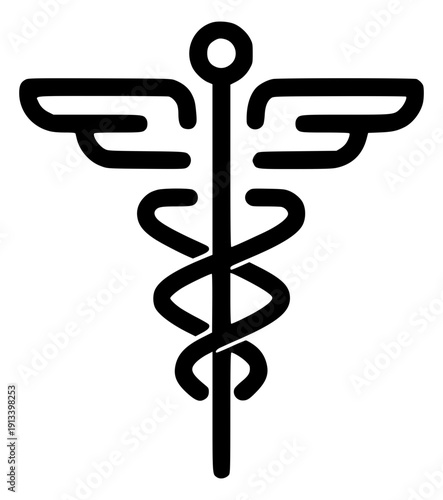 Caduceus medical symbol black illustration