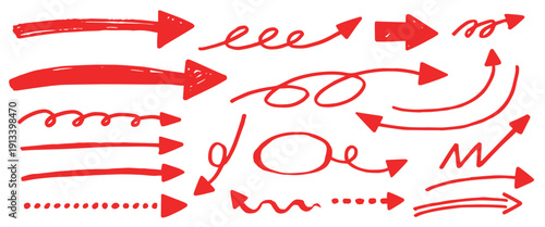 ゆるかわフリーハンド矢印素材・赤