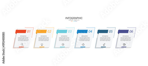 6 step or process infographic template. Business or marketing infographic with icons and space for data.