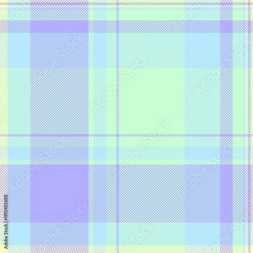 Quilted check seamless pattern, decorating fabric textile background. Ireland plaid tartan vector texture in light and indigo colors.