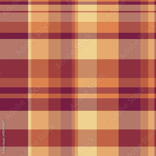 Overlayed textile tartan plaid, presentation vector seamless fabric. Harmony pattern background check texture in red and orange colors.