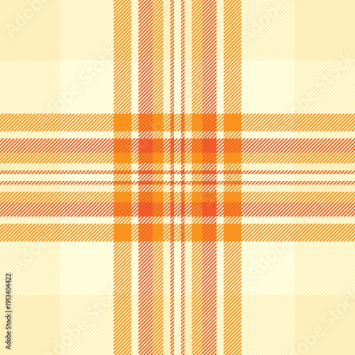 Fluffy plaid background tartan, vintage pattern seamless vector. Summer textile texture fabric check in orange and light colors.