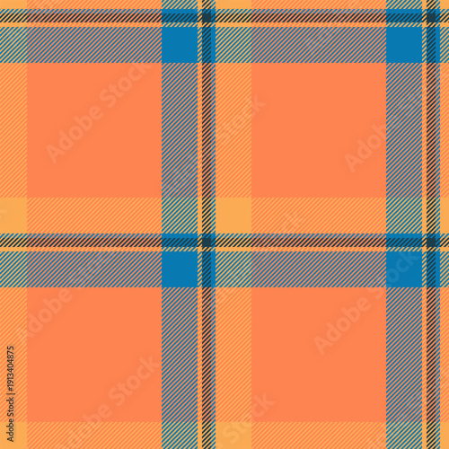 50s background check vector, flooring pattern tartan plaid. Throw texture textile seamless fabric in orange and cyan colors.