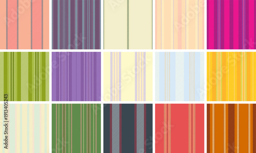 Vintage striped pack inspired retro fabrics. Nostalgic lines designs suit scrapbooking, invitations, crafts. Vector detailing preserves charm.