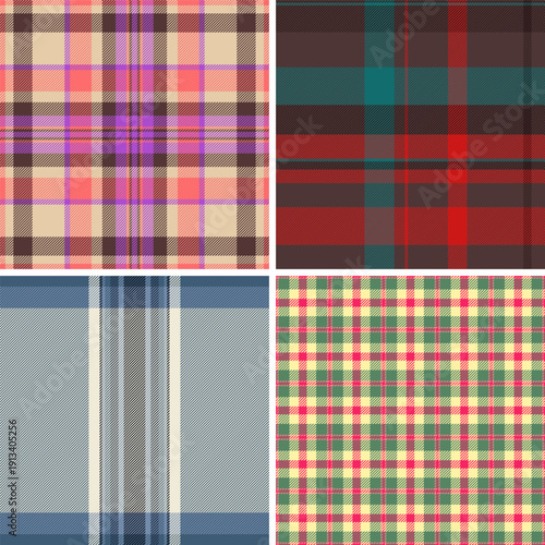 Plaid pattern pack tailored for Valentines and Womens Day styling. Coordinated tartan patterns fit cards, gift bags, and party decor. Seamless vector repetition aligns perfectly.