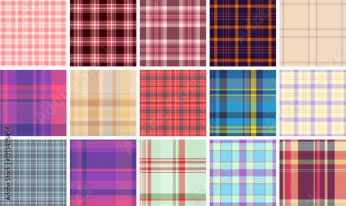 Plaid pattern set for everyday layering essentials. Seamless vector designs suit skirts, blouses, tops, and casual dresses.