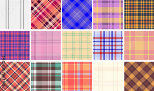 Decorative plaid collection designed for holiday interiors. The pack supports wall art and seasonal decor visuals. Seamless vectors feel continuous.