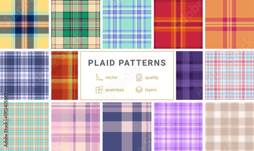 Plaid collection for task planners. Seamless patterns enhance daily organization and printed planner aesthetics. Vector paths stay precise.