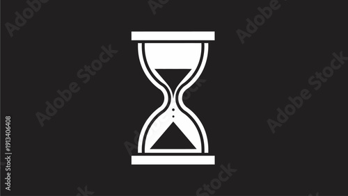 Minimalist White Hourglass Icon on Black Background Representing Time, Waiting, Deadline, Progress, and Countdown Concept
