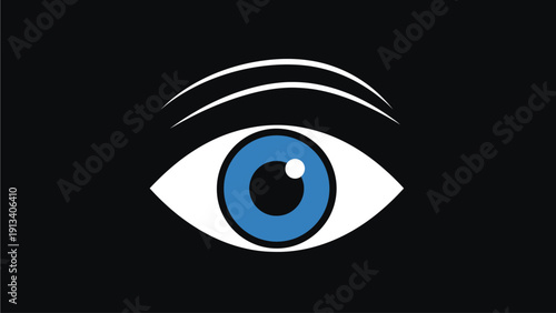 Stylized blue eye icon with white vision lines on black background, representing perception, security, surveillance, and digital observation.