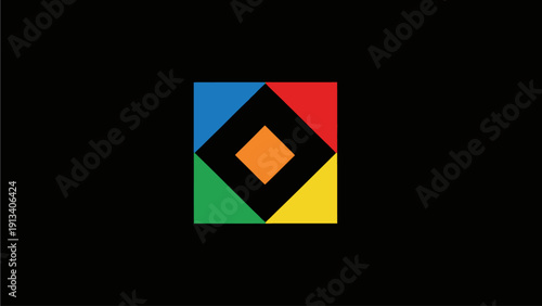 Abstract geometric design featuring vibrant colorful triangles surrounding an orange diamond on a deep black background, modern art. Free Download Abstract geometric design featuring vibrant colorful triangles surrounding an orange diamond on a deep black background, modern art. - GFXLoad