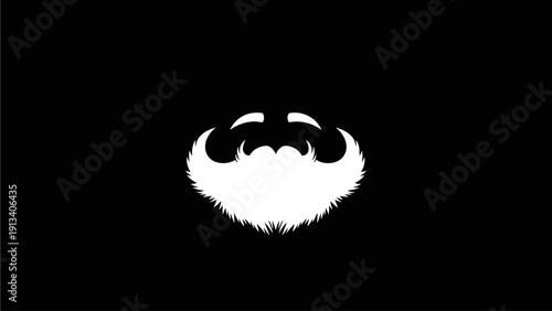 Stylized White Beard and Moustache Silhouette Graphic on Black Background. Masculine Facial Hair Vector Icon Illustration.