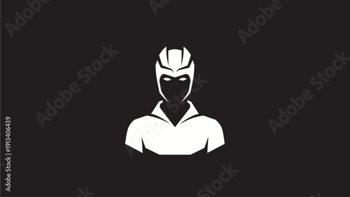 Minimalist athlete in helmet icon, sport person silhouette for team logo or avatar, graphic design element on dark background.