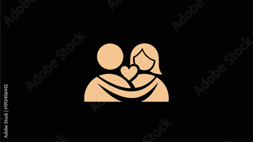 Romantic couple embracing with heart icon, symbolizing love, relationship, affection, togetherness, and partnership