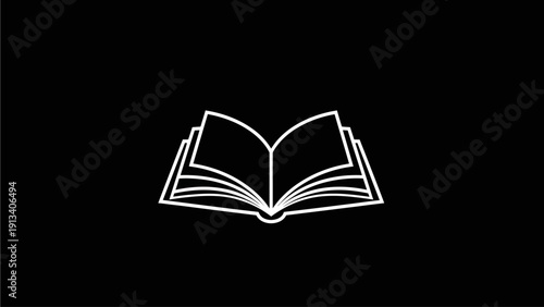 Minimalist Open Book Outline Icon for Education, Reading, Knowledge, Learning, and Storytelling
