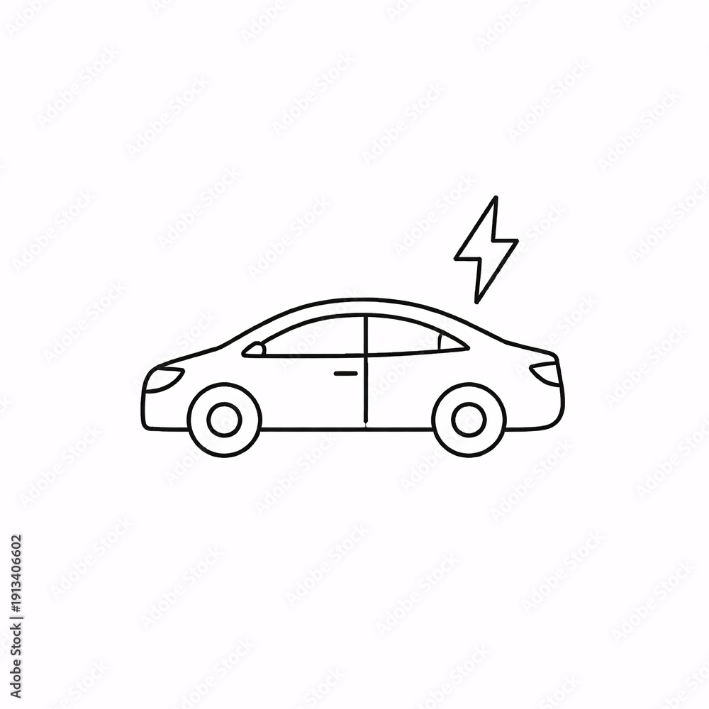 Naklejka premium Electric Car Icon Flat Minimal Sustainable Transport Symbol Isolated on White Background