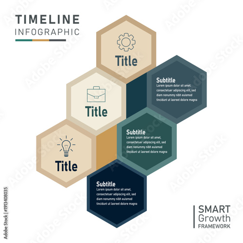 Hexagon Timeline Infographic Template – Modern Business Strategy & Growth Framework Design