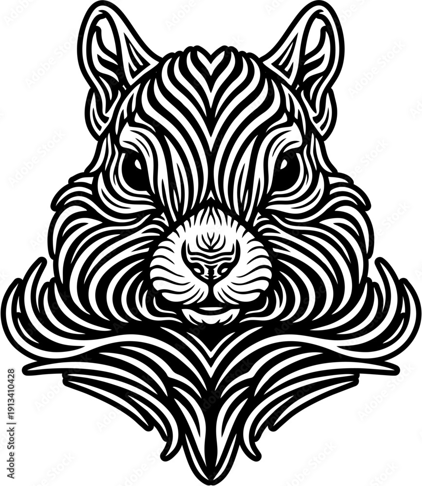 Fototapeta premium Stylized Fox Head Line Art Illustration, Black and White Tribal Animal Design