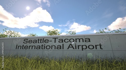 Arrivals at Seattle Tacoma International Airport with airplane landing near terminal, Seattle, United States