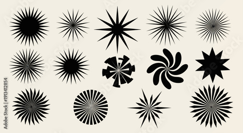 Collection of Abstract Geometric Starburst and Radial Burst Shapes.