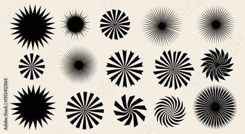 Collection of Abstract Geometric Starburst and Swirl Shapes.