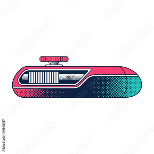 Vector Illustration of a Stylized Ergonomic Fidget Toy with a Red Body and Cyan Accents, Perfect for Stress Relief and Sensory Play