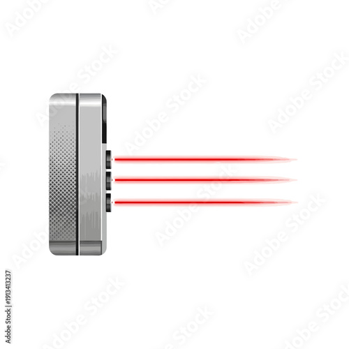 Digital Laser Scanner Vector Illustration Featuring Red Beams Emitting from a Textured Device for Precision Measurement and Data Capture