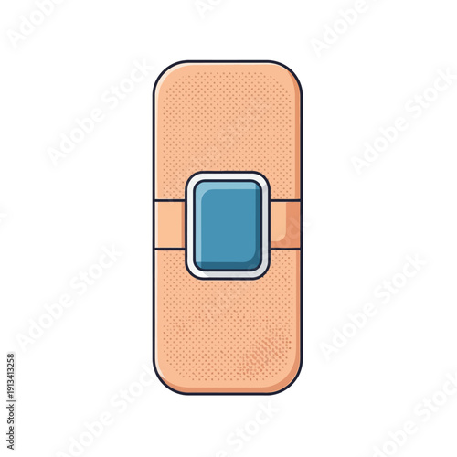 Vector illustration of a classic adhesive bandage, perfect for essential first aid and minor wound care. This health care icon symbolizes protection, recovery, and medical readiness