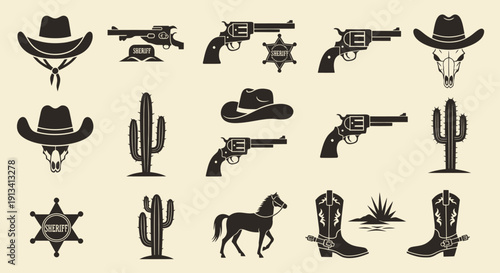 Collection of Wild West and Cowboy Themed Silhouettes.