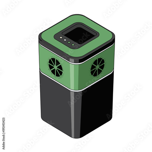 Modern Vector graphic depicting a smart indoor composting system, a compact and efficient appliance for sustainable household waste recycling