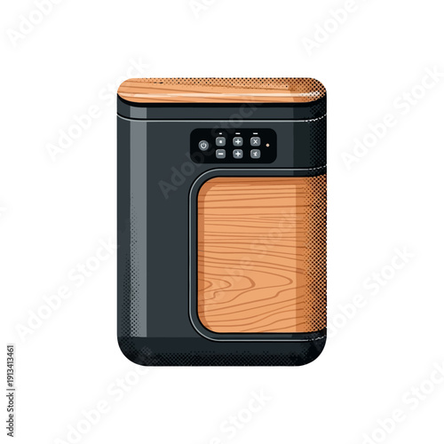 Vector Illustration of a Modern Smart Air Purifier with Wood Accents, Control Panel, and Elegant Design - Ideal for Home and Office Use