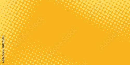 Yellow halftone pattern. Retro comic gradient background. Bright orange pixelated dotted texture overlay. Cartoon pop art faded gradient pattern.