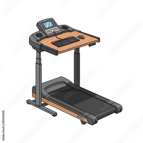 Vector illustration of a treadmill desk, a unique combination of fitness equipment and a workstation, promoting a healthy lifestyle and active working